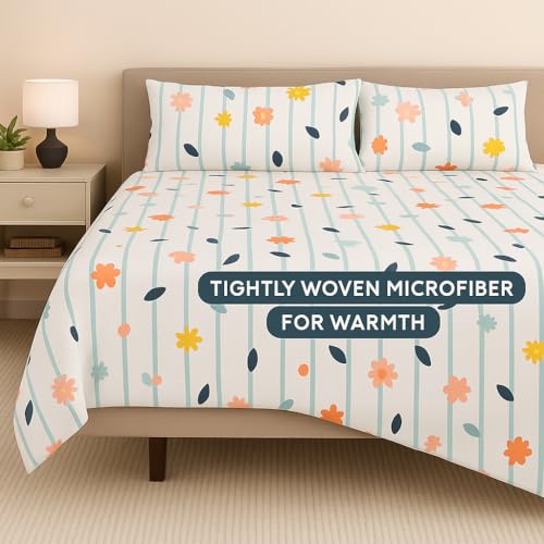 Bhoomi Impex Double Bed Sheet Set – Ray of Flowers Print | Soft Touch, Wrinkle-Free Microfiber | Includes Pillow Covers | Floral Pattern Bedsheets for Home & Bedroom - Image 3