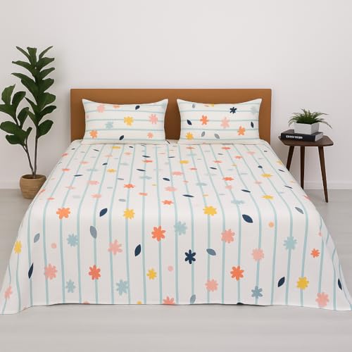 Bhoomi Impex Double Bed Sheet Set – Ray of Flowers Print | Soft Touch, Wrinkle-Free Microfiber | Includes Pillow Covers | Floral Pattern Bedsheets for Home & Bedroom - Image 1