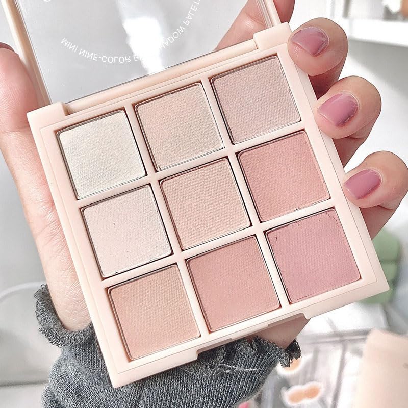 Okerker 9 Colors Pink Eyeshadow Palette, Matte Nude Neutral Beige Brown Blendable Shades, Daily Eye Shadow Makeup - Image 1