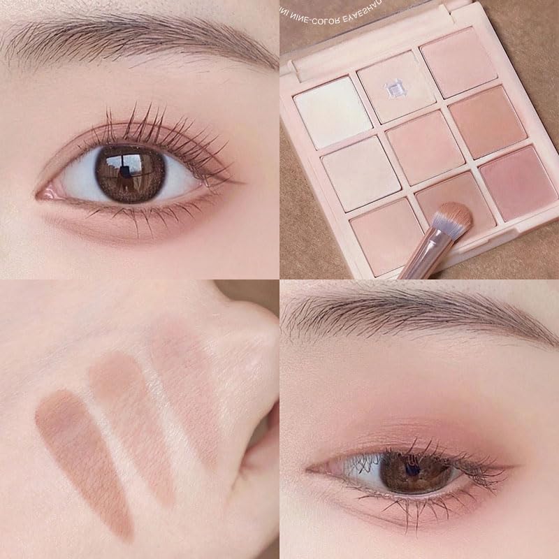Okerker 9 Colors Pink Eyeshadow Palette, Matte Nude Neutral Beige Brown Blendable Shades, Daily Eye Shadow Makeup - Image 2