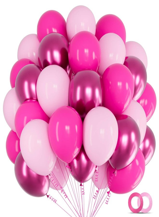 KAWKALSH Pink Balloons Metallic, 60Pcs 12Inch Hot Pink Latex Balloon and Dark Magenta Balloons for Birthday Baby Shower Princess Party Decorations - Image 1