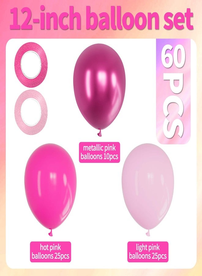 KAWKALSH Pink Balloons Metallic, 60Pcs 12Inch Hot Pink Latex Balloon and Dark Magenta Balloons for Birthday Baby Shower Princess Party Decorations - Image 4