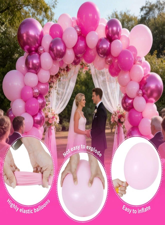 KAWKALSH Pink Balloons Metallic, 60Pcs 12Inch Hot Pink Latex Balloon and Dark Magenta Balloons for Birthday Baby Shower Princess Party Decorations - Image 5
