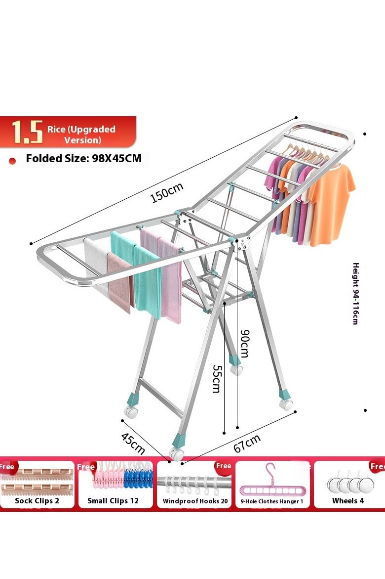 HOOKOR Galvanized Steel Laundry Drying Rack - Silver, 150×45×94cm (59×18×37 inches) - Image 1