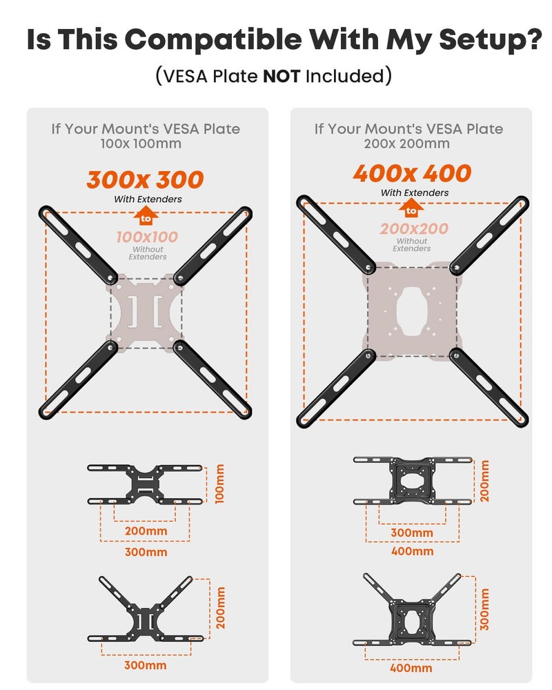 PUTORSEN VESA Adapter Mount Bracket Kit for Screens 32 to 55 inch LCD LED TV, TV Mount Adapter Bracket Upgrade Mounting Holes up to 400x400 mm, Black - Image 3