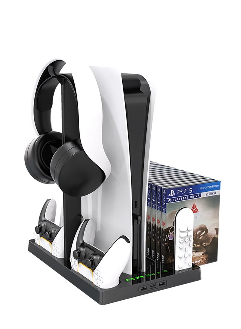 Vertical Stand Compatible for PS5 Console, Stand with Cooling Fan and Controller Charger for Playstation 5, Dualsense Charging Dock with 15 Game Disc Storage - Image 1