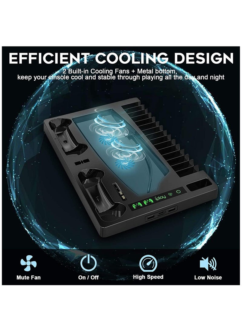 Vertical Stand Compatible for PS5 Console, Stand with Cooling Fan and Controller Charger for Playstation 5, Dualsense Charging Dock with 15 Game Disc Storage - Image 4