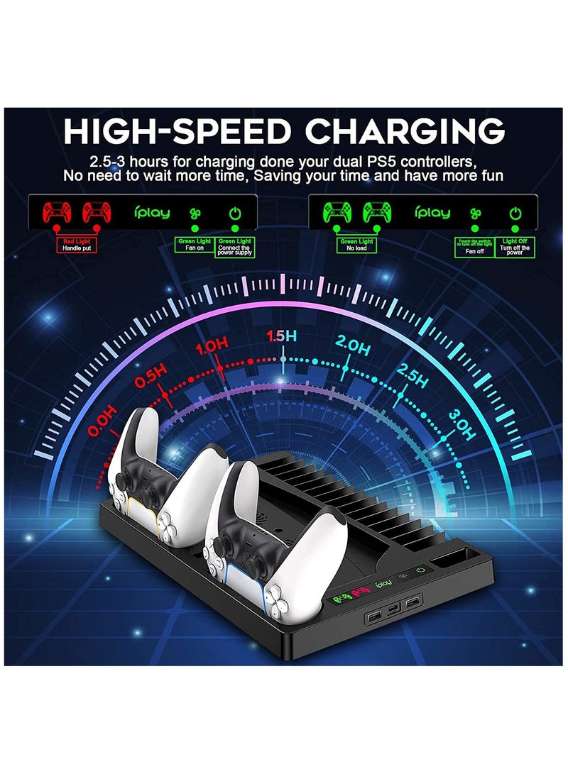 Vertical Stand Compatible for PS5 Console, Stand with Cooling Fan and Controller Charger for Playstation 5, Dualsense Charging Dock with 15 Game Disc Storage - Image 3