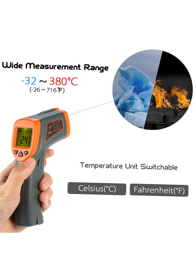 SMART SENSOR - -32～380℃ 12:1 Portable Handheld Digital Non-contact IR Infrared Thermometer Temperature Tester Pyrometer Industrial Infrared Thermometer LCD Display with Backlight Centigrade Fahrenheit (NOT for Humans) - Image 1