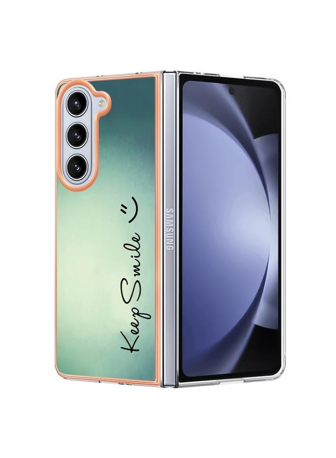 Green Tiger For Samsung Galaxy Z Fold5 Electroplating Marble Dual-side IMD Phone Case(Smile)