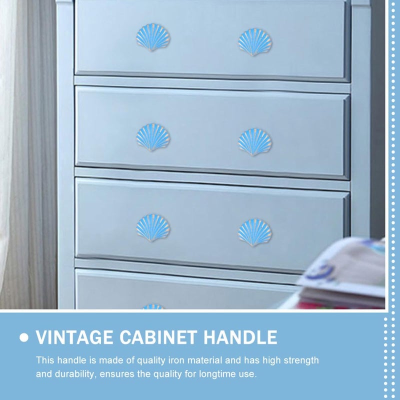 CHILDWEET 2pcs Blue Fan-Shaped Shell Drawer Knobs Cast Iron Cabinet Handles Single Hole Decorative Wardrobe Pulls for Room Mediterranean Style - Image 4