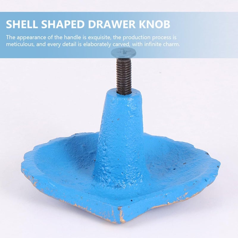 CHILDWEET 2pcs Blue Fan-Shaped Shell Drawer Knobs Cast Iron Cabinet Handles Single Hole Decorative Wardrobe Pulls for Room Mediterranean Style - Image 3