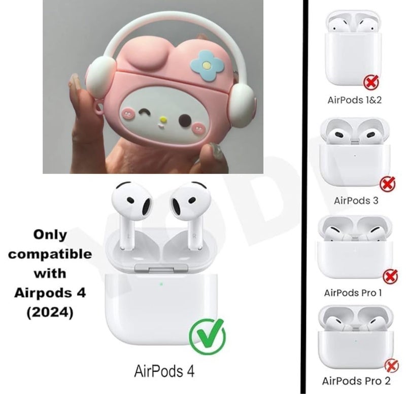Emoh Roced Case for AirPods 4 Case Silicone Protective Cover with Keychain Shockproof Protective Case [Active Noise Cancellation] Compatible with AirPods 4th Generation 2024 (Kity Pink) - Image 2
