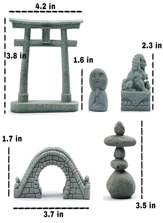 Sdeetesamjun 6 PCS Mini Zen Garden Accessories, Miniature Garden Bridge Foo Dogs Torii Gate Sandstone Figurines Meditation Zen Decor Japanese Fish Tank Terrarium Decorations Plant Pots Bonsai Craft Decor (M) - Image 2