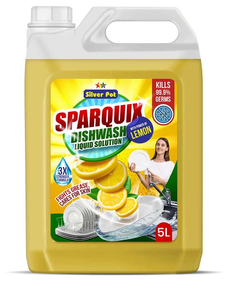 Silver Pot Lemon Dishwashing Liquid 5L – Ultra Concentrated Formula with Refreshing Lemon Scent, Tough on Grease and Stains, Gentle on Hands, and Perfect for Everyday Dishwashing - Image 1