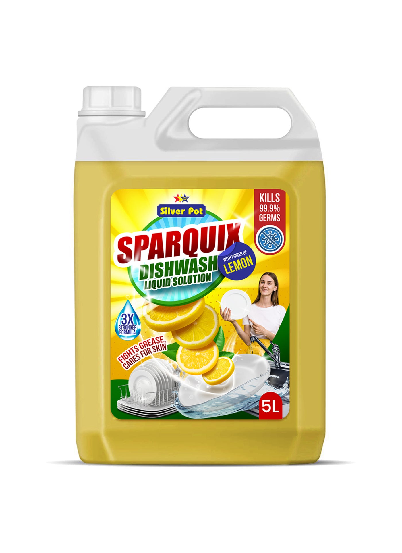 Silver Pot Lemon Dishwashing Liquid 5L – Ultra Concentrated Formula with Refreshing Lemon Scent, Tough on Grease and Stains, Gentle on Hands, and Perfect for Everyday Dishwashing