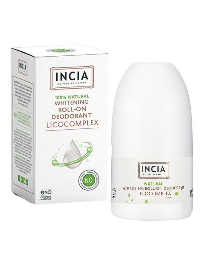 INCIA - Natural Whitening Roll-On Deodorant Special Licocomplex 100% Natural, Aloe Vera & Alum, Gentle on Skin, Antibacterial, Non-Sticky, Long-Lasting Freshness, Prevents Body Odor & Dark Under arms - 50 ml - Image 1