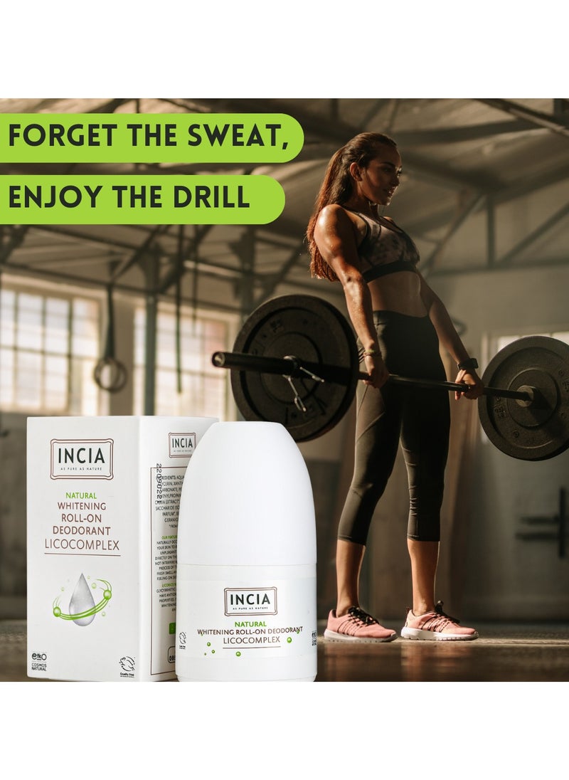 INCIA - Natural Whitening Roll-On Deodorant Special Licocomplex 100% Natural, Aloe Vera & Alum, Gentle on Skin, Antibacterial, Non-Sticky, Long-Lasting Freshness, Prevents Body Odor & Dark Under arms - 50 ml - Image 1