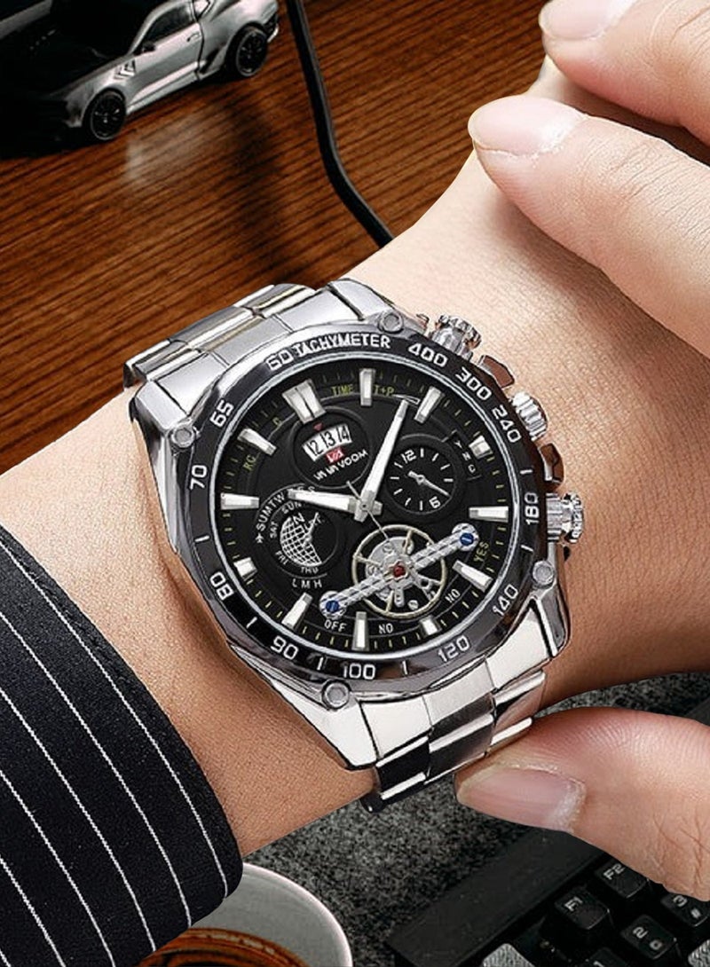 VA VA VOOM Men's Fashion Waterproof Stainless Steel Analog Quartz Watch - Silver - Image 3