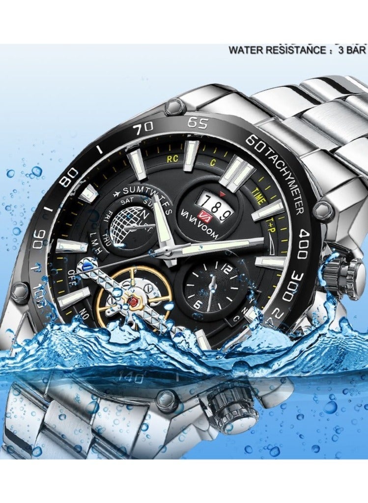 VA VA VOOM Men's Fashion Waterproof Stainless Steel Analog Quartz Watch - Silver - Image 4