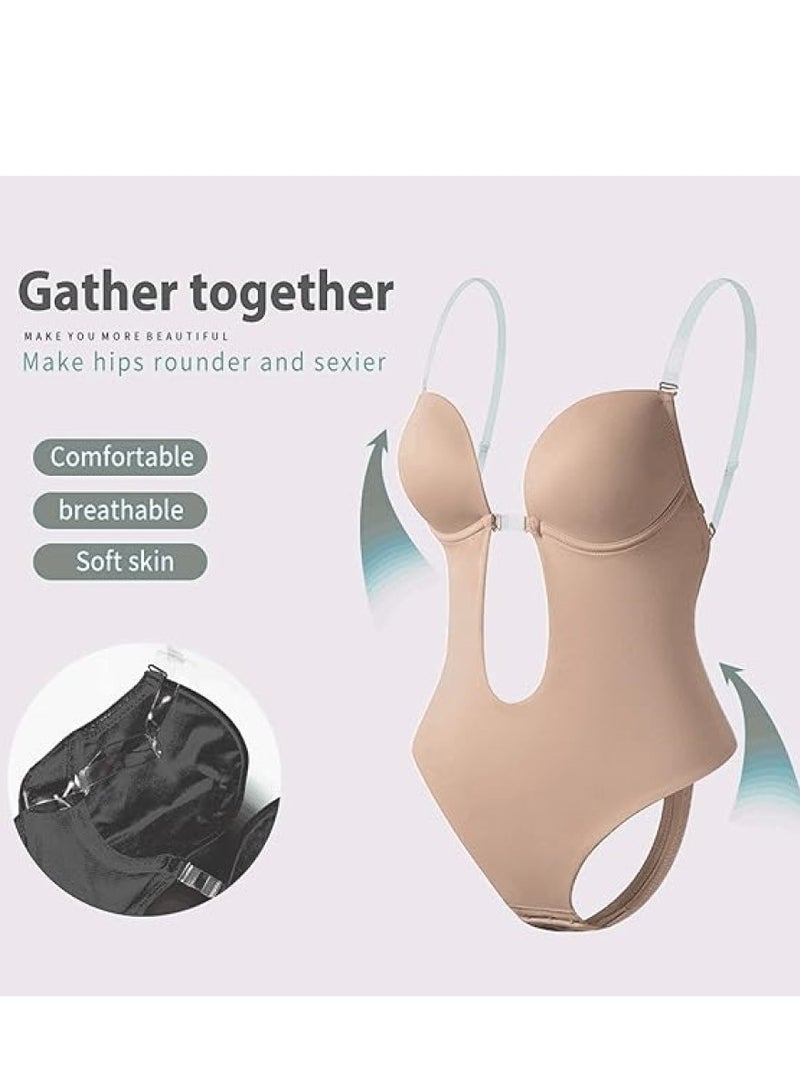 RATSAW Strapless Backless Bras for Women Bodysuit Party Dress Invisible Bra Women's Backless Bodysuits Beige  - Image 4