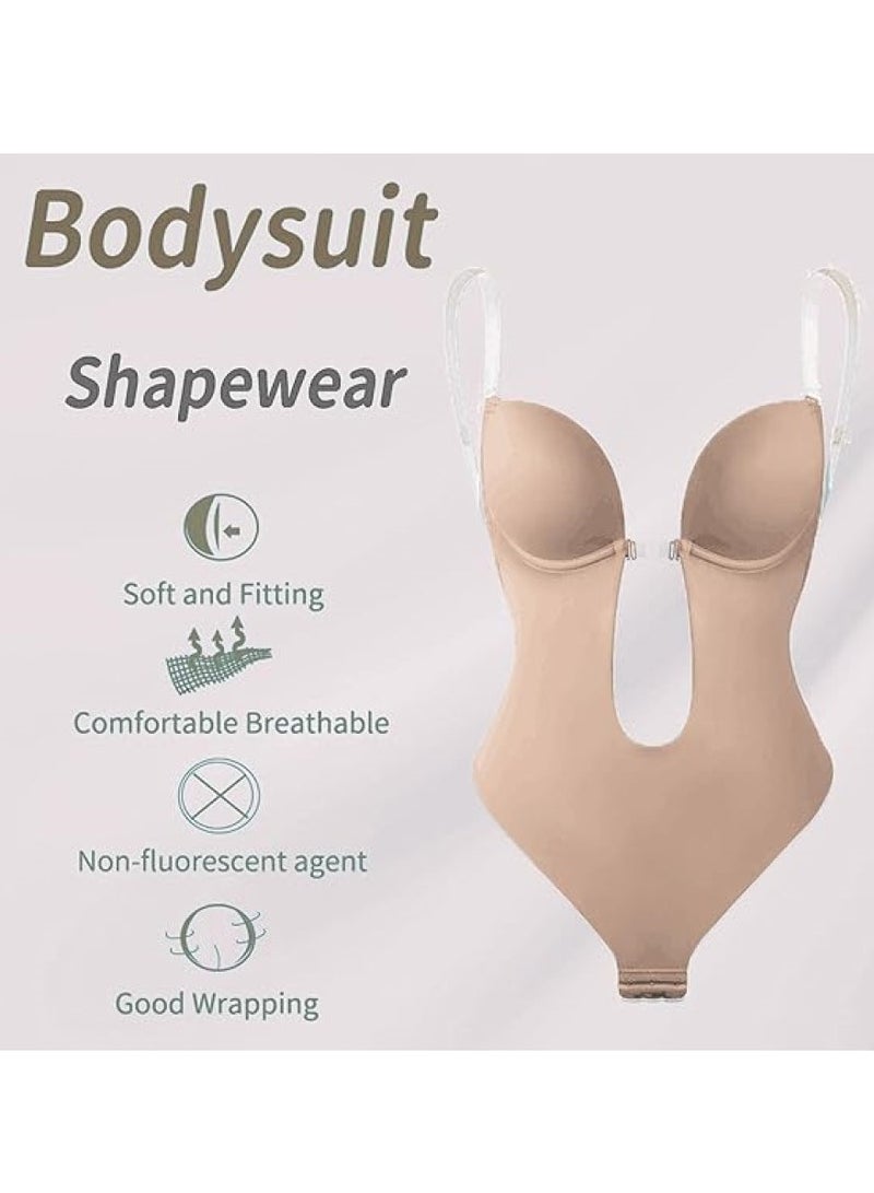 RATSAW Strapless Backless Bras for Women Bodysuit Party Dress Invisible Bra Women's Backless Bodysuits Beige  - Image 2