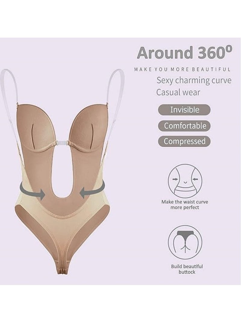 RATSAW Strapless Backless Bras for Women Bodysuit Party Dress Invisible Bra Women's Backless Bodysuits Beige  - Image 3