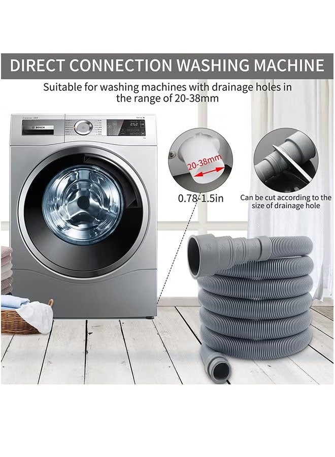 إيليلي خرطوم تصريف غسالة الأطباق، خرطوم تصريف غسالة مرن مموج بطول 2 متر مع محول واحد وحامل على شكل حرف U و4 مشابك خرطوم - Image 2