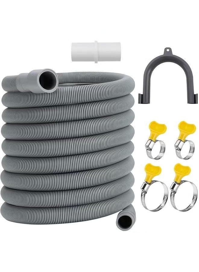 إيليلي خرطوم تصريف غسالة الأطباق، خرطوم تصريف غسالة مرن مموج بطول 2 متر مع محول واحد وحامل على شكل حرف U و4 مشابك خرطوم - Image 1
