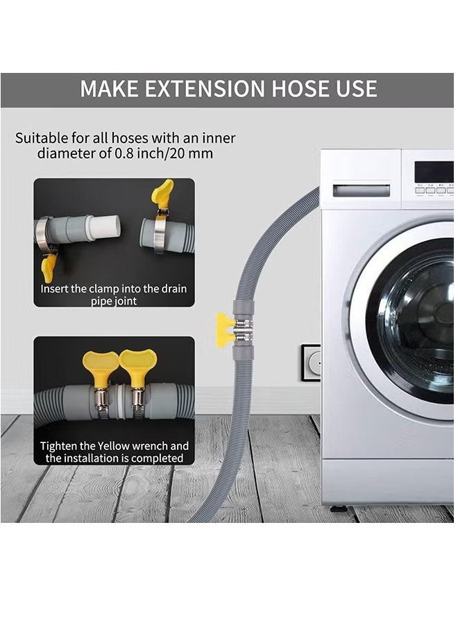 إيليلي خرطوم تصريف غسالة الأطباق، خرطوم تصريف غسالة مرن مموج بطول 2 متر مع محول واحد وحامل على شكل حرف U و4 مشابك خرطوم - Image 4