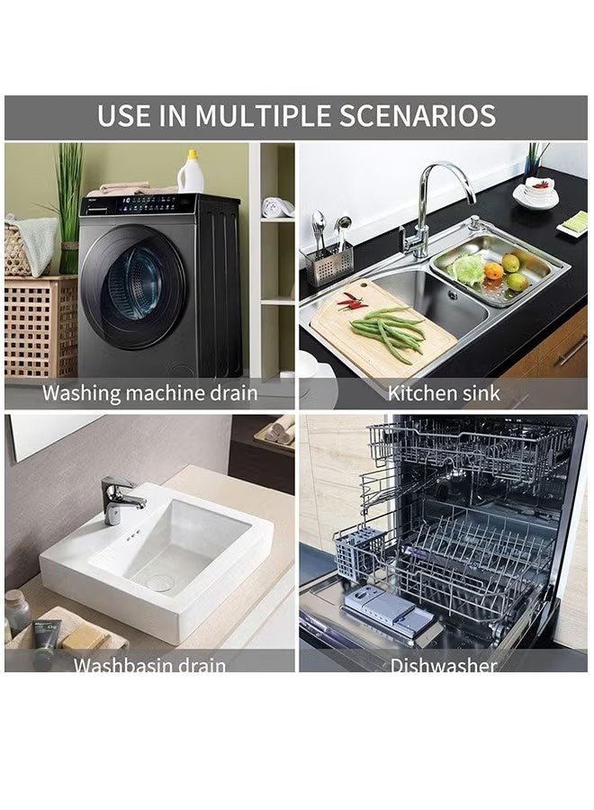 إيليلي خرطوم تصريف غسالة الأطباق، خرطوم تصريف غسالة مرن مموج بطول 2 متر مع محول واحد وحامل على شكل حرف U و4 مشابك خرطوم - Image 5