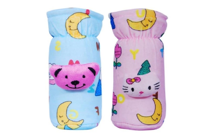 Alya The Cheeky Kidzz Pack of 2 New Born Baby Nursing Feeding Bottle Cover with Soft Stretchable Velvet Attractive Cartoon Design I Baby Milk Feeder Bottle Cover 150 ML-200 ML (Blue) (Design 511) - Image 5
