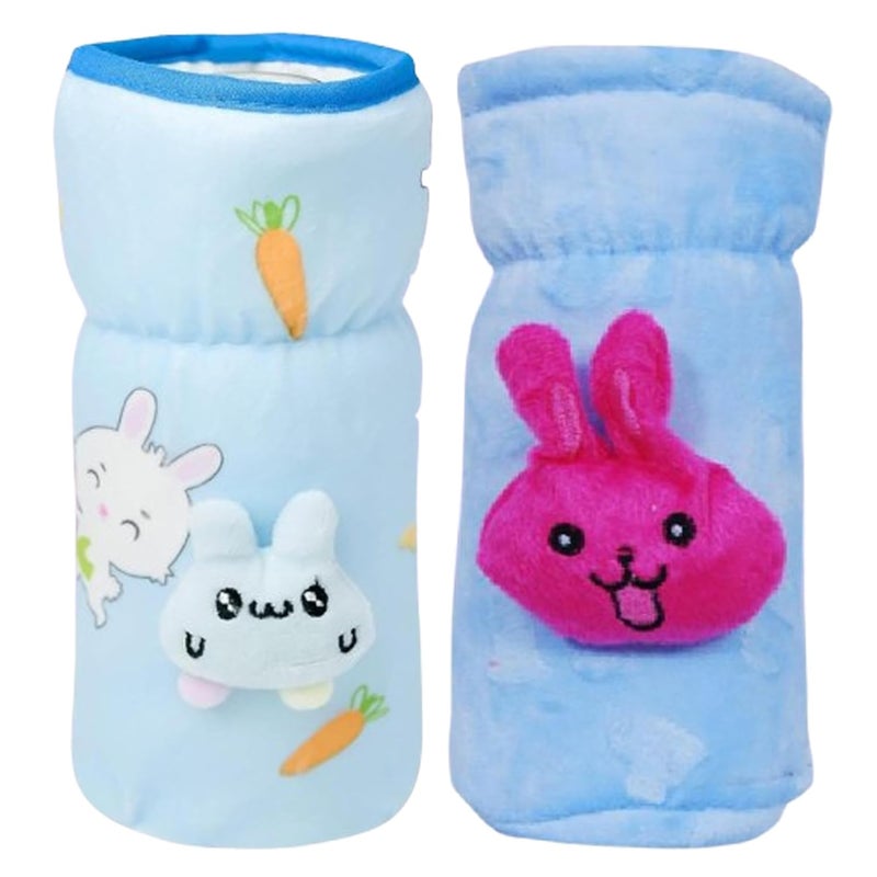 Alya The Cheeky Kidzz Pack of 2 New Born Baby Nursing Feeding Bottle Cover with Soft Stretchable Velvet Attractive Cartoon Design I Baby Milk Feeder Bottle Cover 150 ML-200 ML (Blue) (Design 511) - Image 1