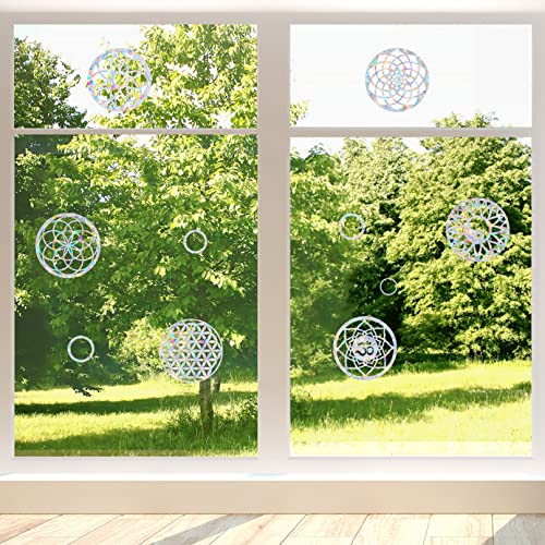 AREAWA 6 Big Mandala Window Decals for Bird Strikes - Anti-Collision Clings to Save Birds,Non Adhesive Vinyl Rainbow Suncatch Stickers, Easy Remove No Residue and Reusable - Image 5