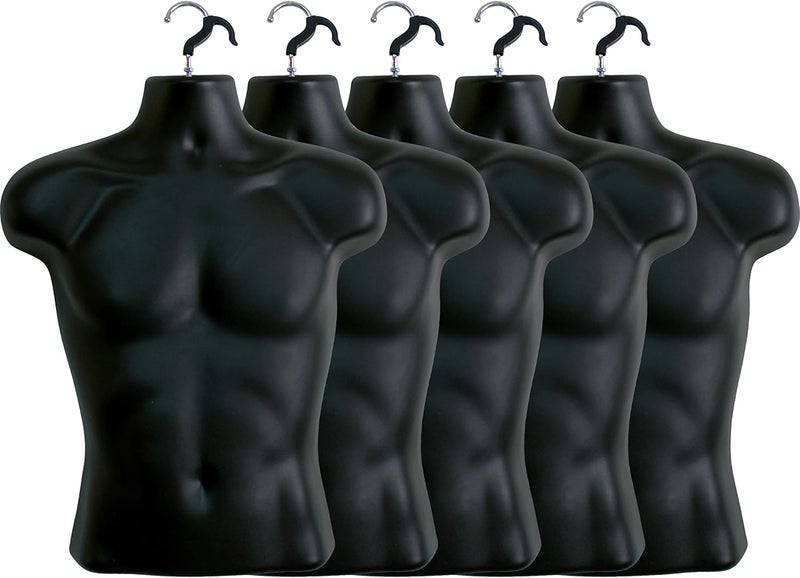 DisplayTown Male Mannequin Torso Hollow Back Body Stackable Dress Form with Hanging Hooks for Tshirt Display, Countertop, Craft Shows, Photos and Design, S-M Clothing Size (Black, Set of 5) - Image 1
