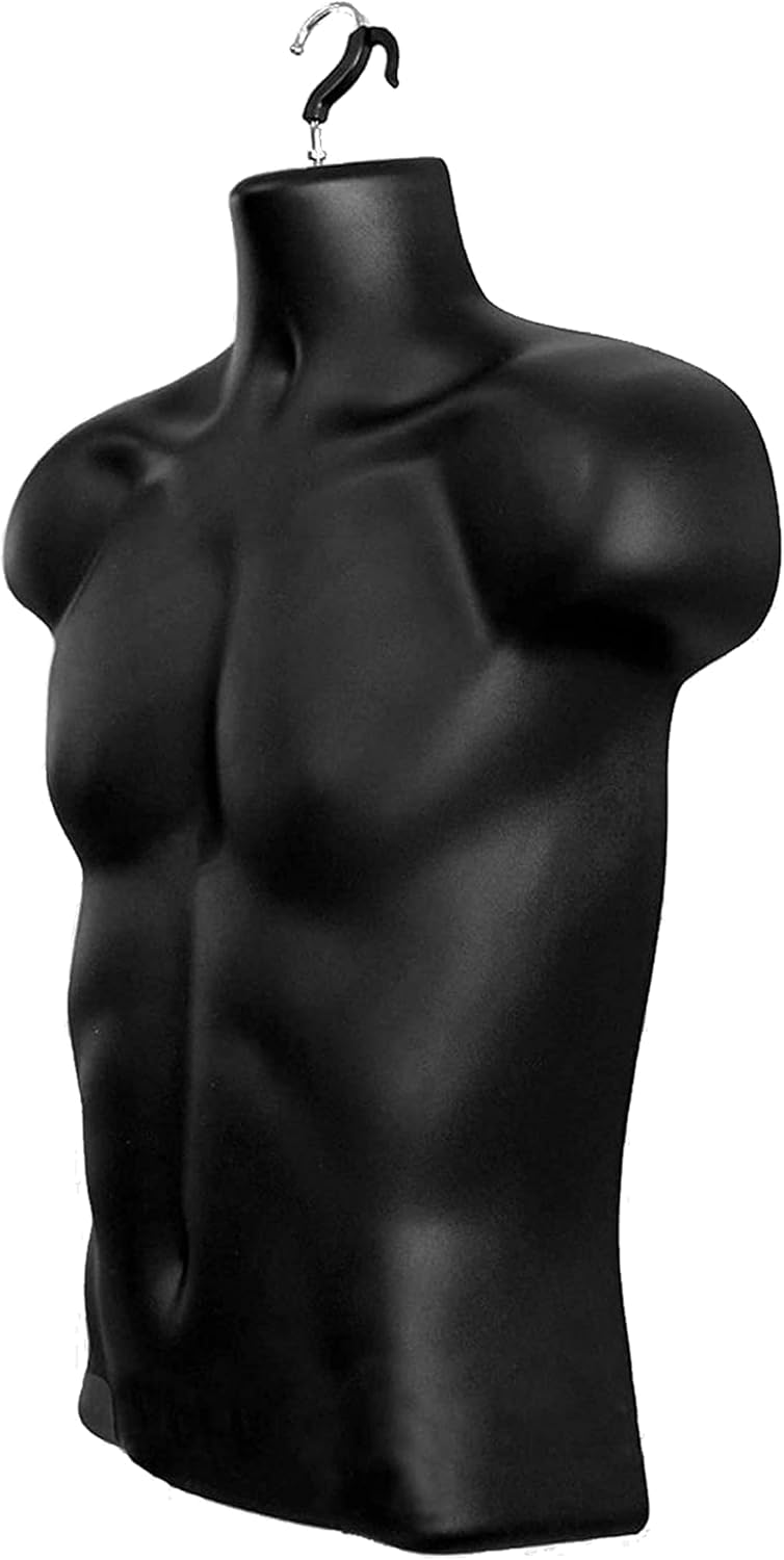 DisplayTown Male Mannequin Torso Hollow Back Body Stackable Dress Form with Hanging Hooks for Tshirt Display, Countertop, Craft Shows, Photos and Design, S-M Clothing Size (Black, Set of 5) - Image 3