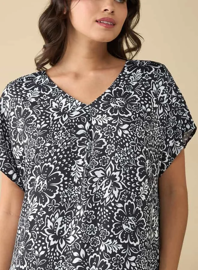 Splash FAV All-Over Floral Print Night Gown with Short Sleeves