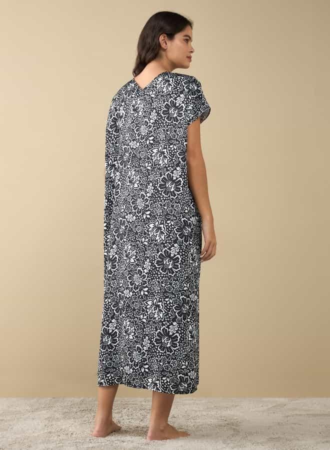 Splash FAV All-Over Floral Print Night Gown with Short Sleeves - Image 3