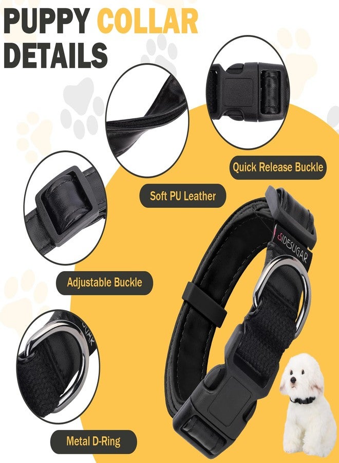 SIDESUGAR PU Leather Dog Collar with Airtag Holder Accessories Adjustable Soft Dog Collars for Small Dogs Lightweight Breathable Puppy Collar Quick Release Buckle Pet Collar Black S - Image 3