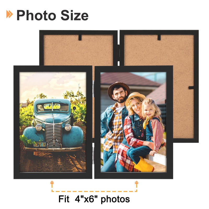 Aevete 4X6 Picture Frames Double Hinged Wood Folding Photo Frames Vertical With Plexiglass Front  Black - Image 2