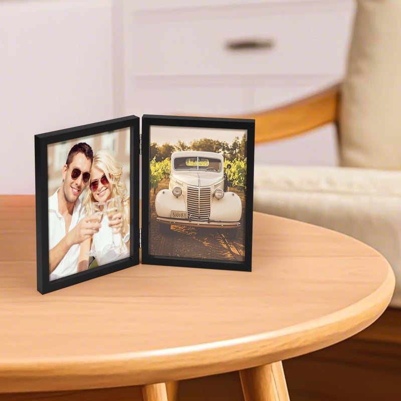 Aevete 4X6 Picture Frames Double Hinged Wood Folding Photo Frames Vertical With Plexiglass Front  Black - Image 4