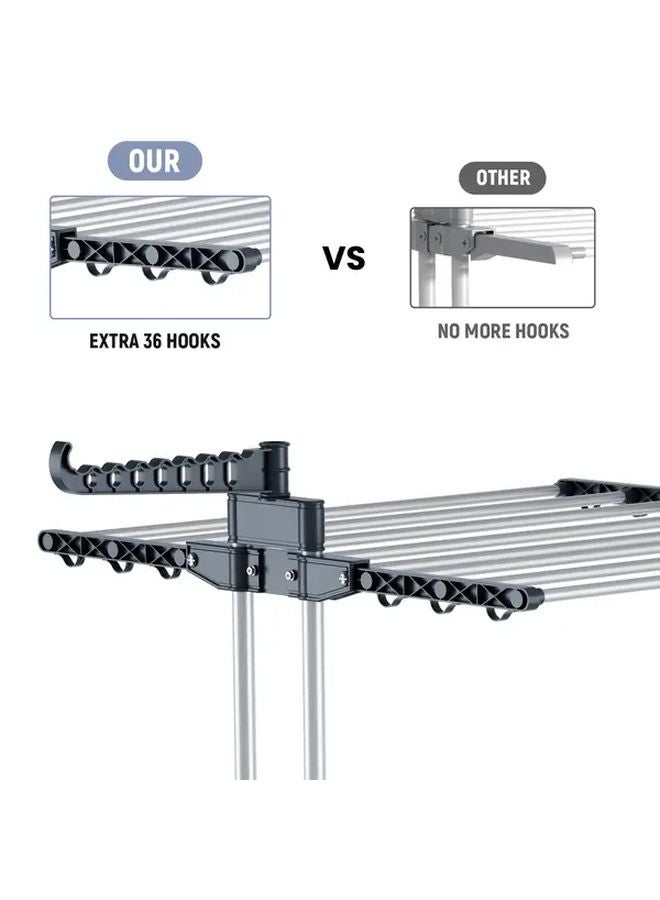 4 Tier Gray Stainless Steel Folding Clothes Rack 6 Wheel Mobile Heavy Duty Drying - Image 5