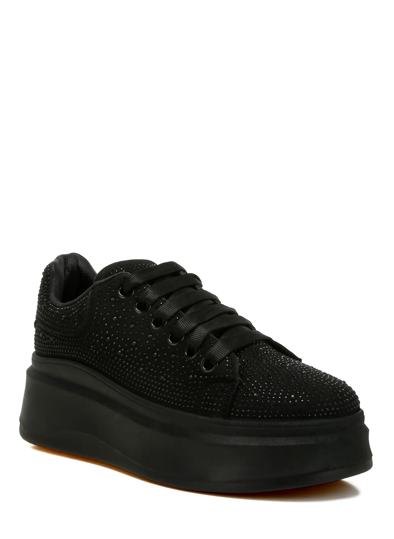 London Rag Rhinestones Embellished Chunky Sneakers in Black