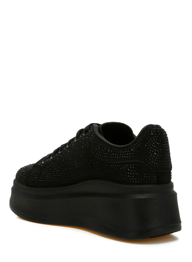 London Rag Rhinestones Embellished Chunky Sneakers in Black