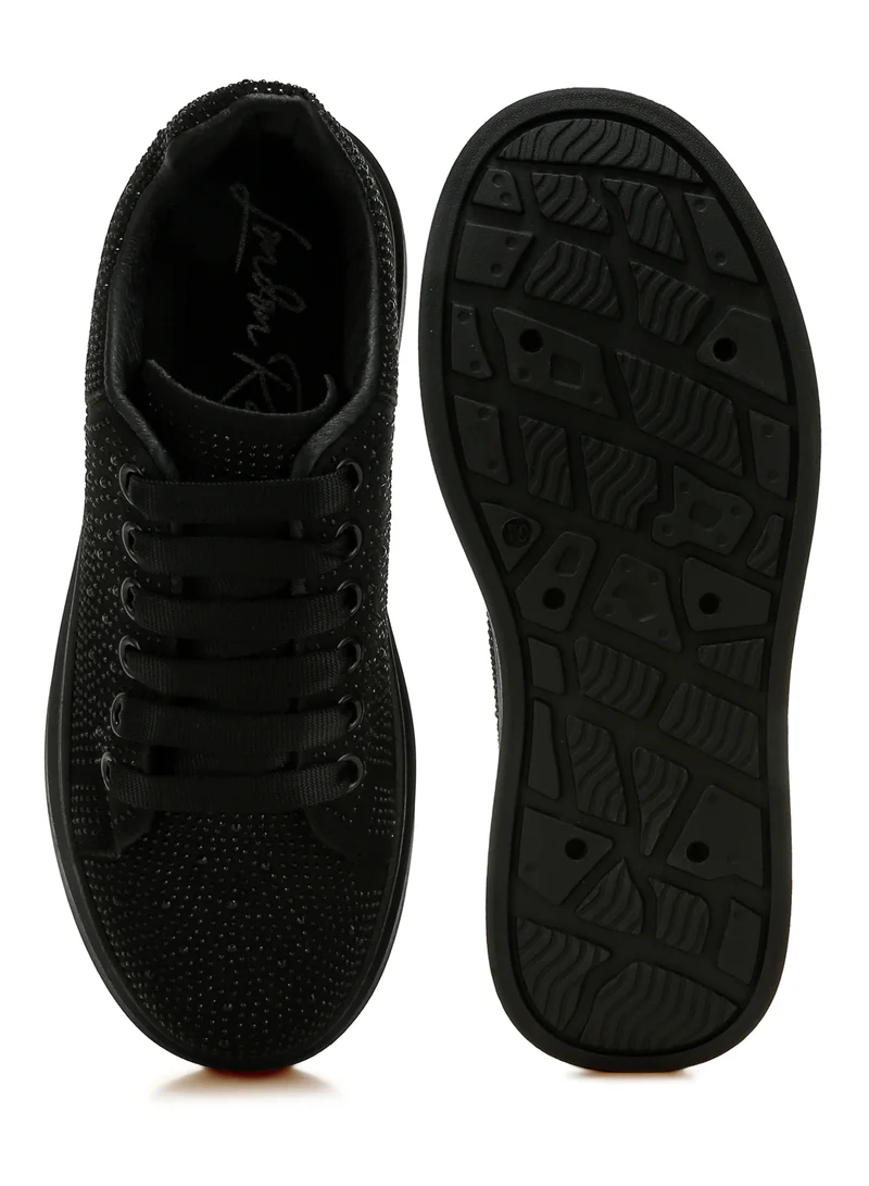 London Rag Rhinestones Embellished Chunky Sneakers in Black