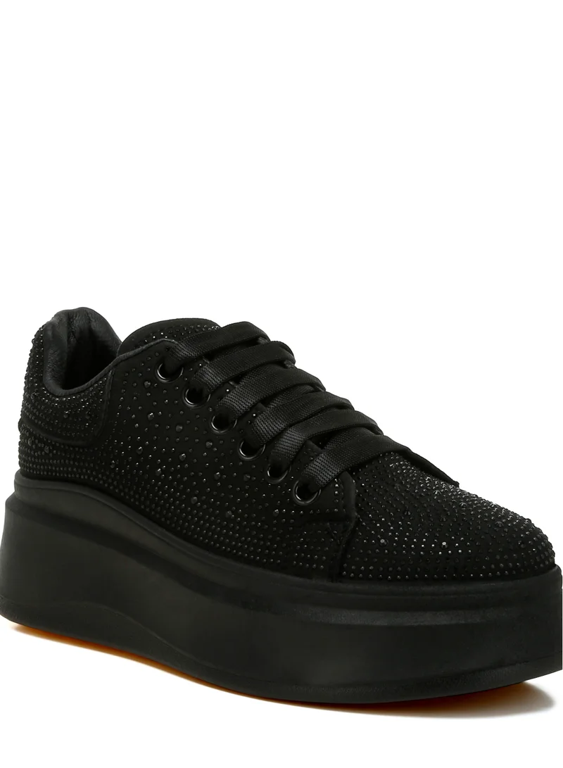 London Rag Rhinestones Embellished Chunky Sneakers in Black