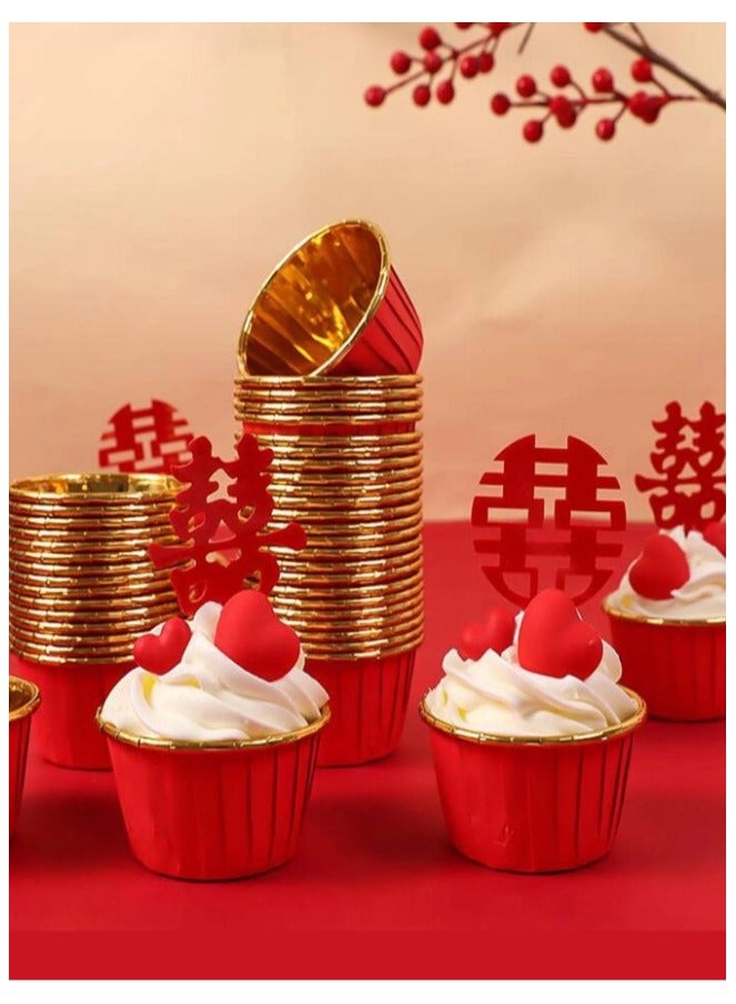50pcs Cupcake Cups with Oilproof Baking Liners with Aluminum Foil Rims  - Image 1