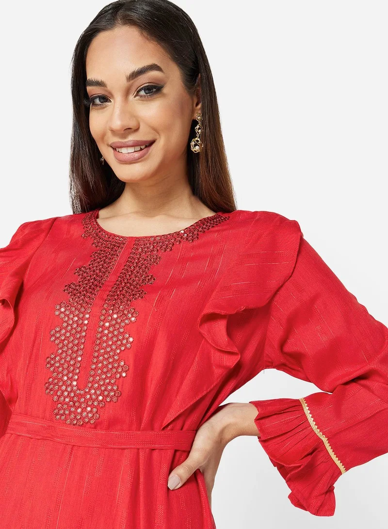 هانا آند سارا جلابية نسائية فيسكوز رايون مطرزة بالكمبيوتر ذهبي