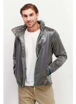 Aston Martin Men Long Sleeve Brand Logo Windbreaker Jackets, Grey Combo  - Image 1