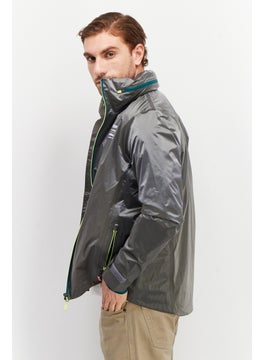 Aston Martin Men Long Sleeve Brand Logo Windbreaker Jackets, Grey Combo  - Image 3